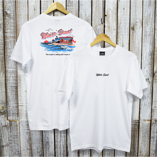 WhiteSandT-Shirt/Must go(W077)เสื้อผ้าผู้ชายและผู้หญิง/เสื้อยืดคอกลมแขนสั่น/Cotton100%/ผ้าฝ้าย