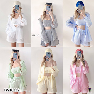 16922 Set 3 ชิ้น เสื้อเชิ้ต + สายเดี่ยว + กางเกงขาสั้น Set 3 pieces: collar shirt + camisole + shorts