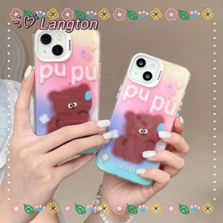 🌈Langton🌸ขอบเต็ม ป้องกันการหล่น iphone 11 14 pro max การ์ตูน สาวน่ารักหัวใจ หมีน้อย สีชมพู case for iPhone 12 13