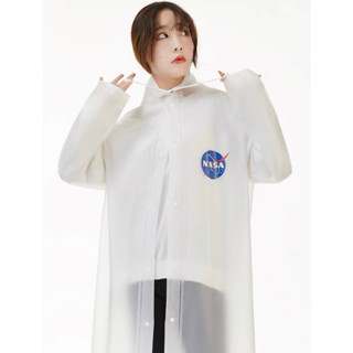 เสื้อกันฝนสีขาว-ใส สุดเท่ห์ ลาย Nasa ด้านหน้าเป็นกระดุม สวมใส่สะดวก