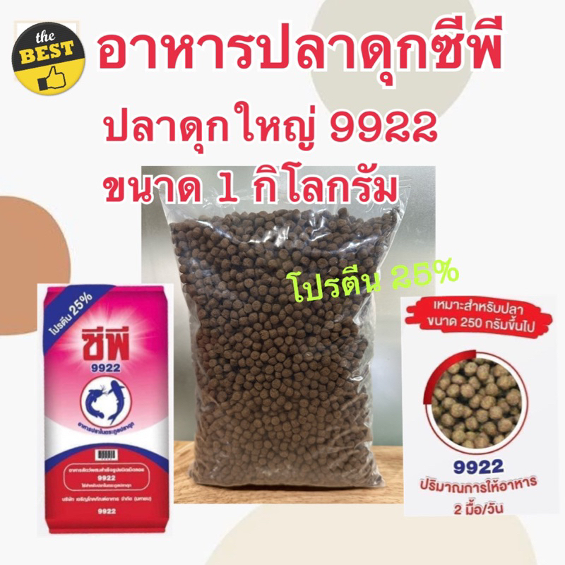 อาหารปลาดุกซีพี CP9922 ชนิดเม็ดใหญ่ ขนาด 1กิโลกรัม