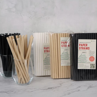 หลอดกระดาษน้ำปั่น เเบรนด์ Paper Straws ขนาด 8mm×197mm Food Grade มาตรฐานจาก FSC บรรจุ100 หลอด ผู้ผลิตเจ้าเเรกในประเทศไทย