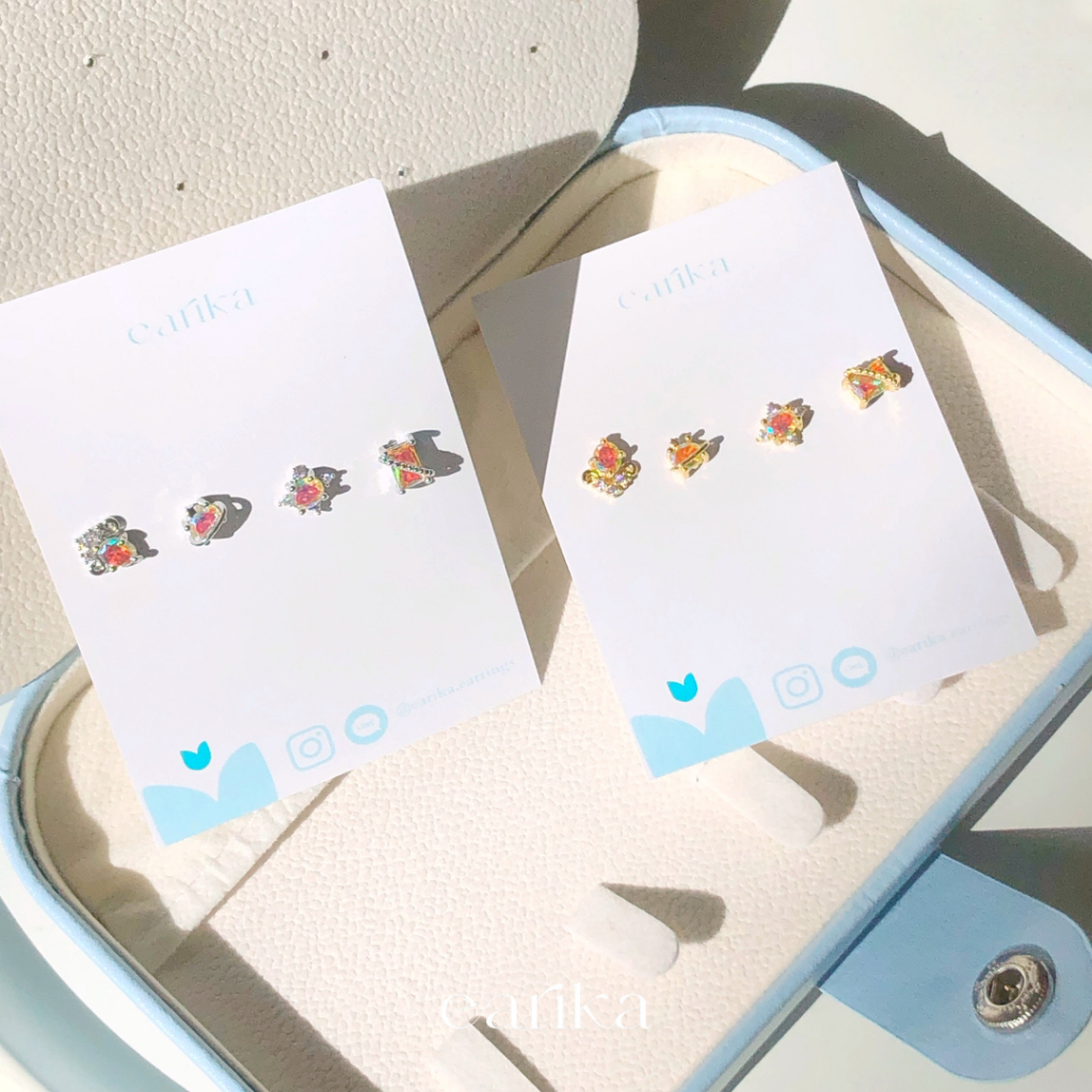 earika.earrings - hologram chaplet set เซ็ตต่างหูโฮโลแกรมก้านเงินแท้ (มีให้เลือก 2 สี) ผิวแพ้ง่ายใส่ได้