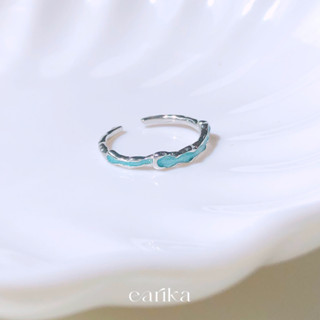 earika.earrings - shimmer sapphire rough ring แหวนลายคลื่นสีน้ำทะเลเงินแท้ ฟรีไซส์ปรับขนาดได้