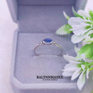 D6486 แหวนพลอยไคยาไนต์แท้ ( Kyanite ) ตัวเรือนเงินแท้ 925 ชุบทองคำขาว มีไซส์ 55 แก้ไซส์ฟรี