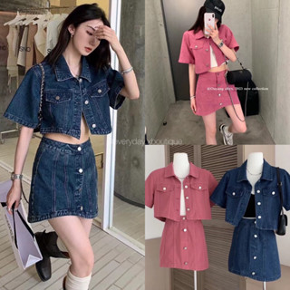 NEW•DENIM SET💙💗(S,M 680฿ฟรีส่ง) เซทเสื้อ+กระโปรงยีนส์ เข้าเซทกัน น่ารักมาก งานฟอกสีสวยสุดๆ ผ้าเนื้อดีมากก wg.we thouse