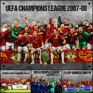 โปสเตอร์เหล็ก รวมทุกแชมป์ของแมนยู โลหะขูดขีด Manchester United Trophy, PREMIER LEAGUE, CHAMPIONS LEAGUE ฯลฯ