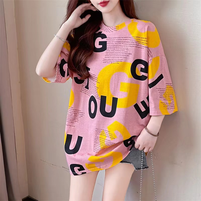 960# เสื้อยืดแฟชั่นผู้หญิง หลวมใส่สบาย พิมพ์ลายภาษาอังกฤษ น่ารักๆ สไตล์เกาหลี