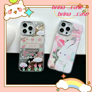 ❤️ส่งของขวัญ❤️ เคสไอโฟน 11 12 13 14 Pro Max กราฟฟิตี พื้นผิวกระจก กระต่าย การ์ตูน สไตล์คู่รัก Case for iPhoneป้องกันการต