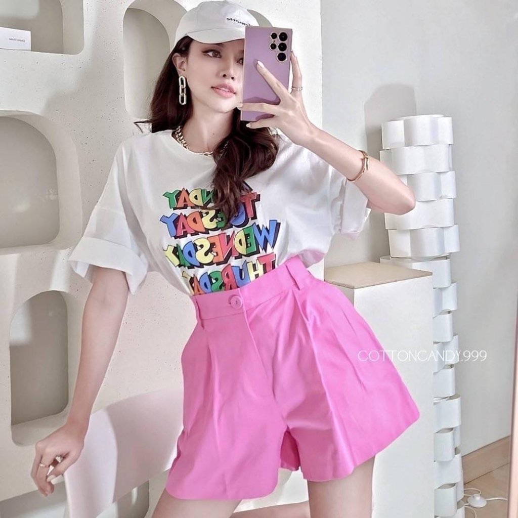 S51 ชุดเซ็ต พิมพ์ลาย MON-SUN เสื้อขาว วันจันทร์ - อาทิตย์ กางเกงมีกระเป๋า