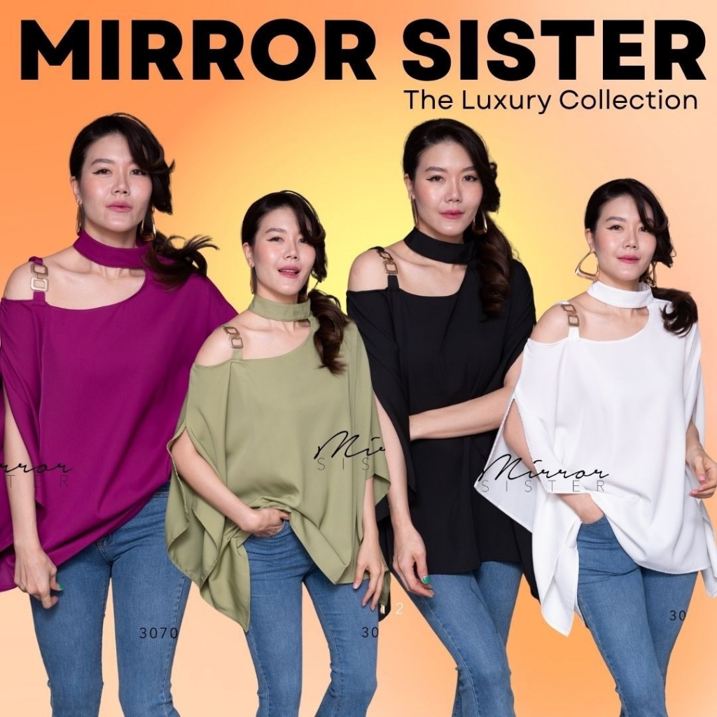 Mirrorsister 30701.2 เสื้อทรง4เหลี่ยมระบายปีกค้างคาว ด้านขวาแต่งสายเดี่ยวเว้าไหล่ต่อโซ่อะไหล่ทอง ช่วงคอแต่งchoker