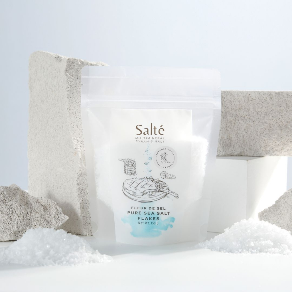 เกล็ดดอกเกลือทะเลบริโภคไม่เสริมไอโอดีน ตรา Salté รูปแบบถัง ขนาด 350 กรัม