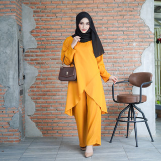 ชุดเซ็ตแฟชั่นอิสลาม เสื้อ+กางเกง ดีเทลหน้าไขว้ ทรงสวย ใส่ออก…