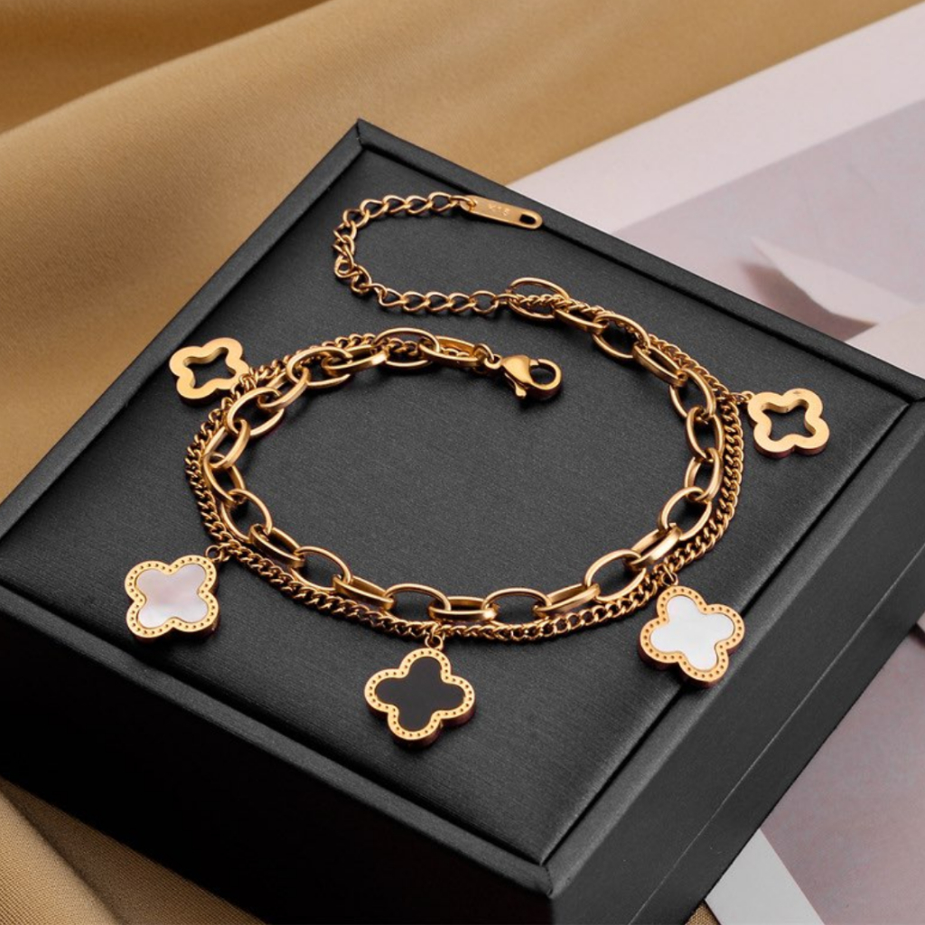 🍀ส่งฟรี🍀 HANAMONO กำไลข้อมือใบโคลฟเวอร์ Van Cleef 1:1 ใบโคลฟเวอร์สี่แฉก หรูหรา สร้อยข้อมือ สําหรับผู