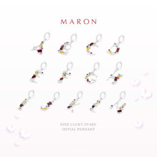 MARON - จี้ตัวอักษรดาวนพเก้า เสริมดวง | Nine Lucky Stars Initial Pendent (A-Z) เงินแท้ พลอยแท้ พลอยดาวนพเก้า ชุบทองคำขาว