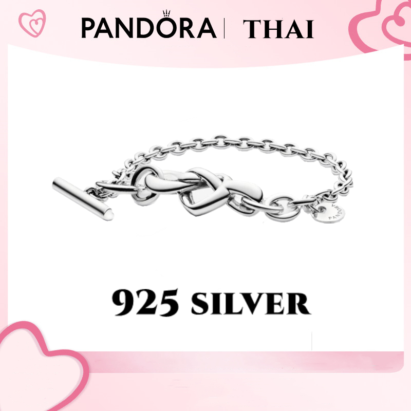 [ส่งจากกรุงเทพ]Pandora งิน925 สร้อยข้อมือ กำไล สร้อยข้อมือคู่ unisex Heart of Knots T-Link Bracelet ของแท้ 100%