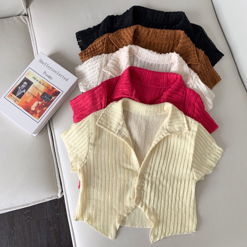 Ey_shop688#พร้อมส่ง Y31#เสื้อผ้าไหมพรมกระดุมหน้า3เม็ด#เสื้อแขนสั้นผ้ายืดได้เข้ารูป