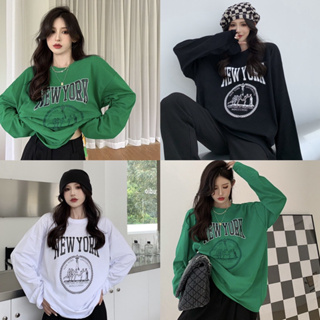 Sweater เสื้อยืดแขนยาว สกรีนลาย New york เสื้อแขนยาวโอเวอร์ไซส์ ผ้าเด้ง ใสสบาย NY118