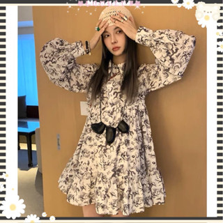 Unicorn Dress พร้อมส่ง เดรสทรงเชิ้ต กระดุมหน้า ลายยูนิคอร์น แขนยาว โทนสีดำ เดรสยูนิคอร์น งานป้าย