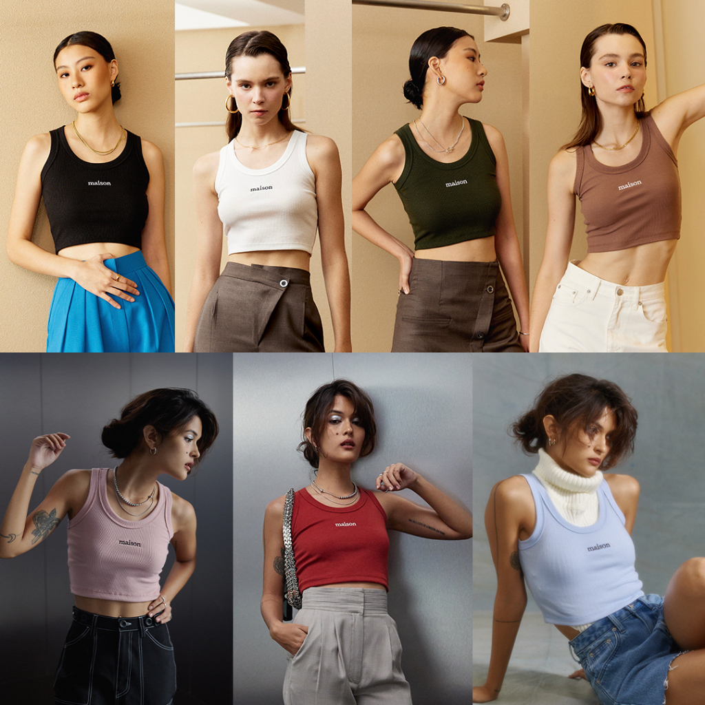 maison KEEPS | Flat maison Logo Cropped Tank Top | เสื้อกล้ามครอปปักโลโก้ผ้าริบ