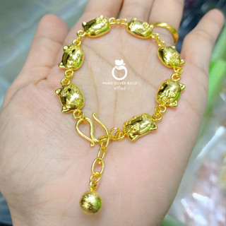 สร้อยข้อมือ B152 หน้าแมว 3 สี สีทอง เงิน นาก สร้อยข้อมือนากไมครอน สร้อยข้อมือสวยๆ ทองสวย นากชุบ  บริการตัดไซต์ฟรี