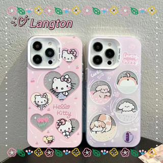 🌈Langton🌸ขอบเต็ม ป้องกันการหล่น iphone 11 14 pro max การ์ตูน ลูกสุนัข Hello Kitty สีชมพู หวานสวย case for iPhone 12 13