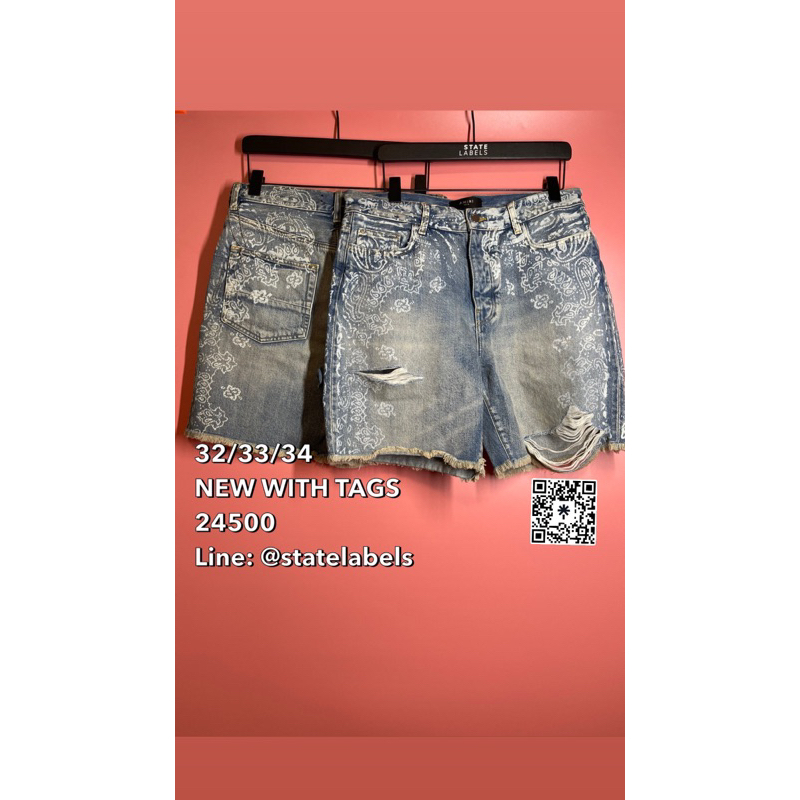 AMIRI BLUE BLEACH BANDANA SHORTS แท้