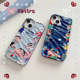 💜Kettra💜ป้องกันการหล่น ขอบเต็ม iPhone 11 14 pro max การ์ตูน เครยอนชินจัง สีฟ้า สาวน่ารักหัวใจ case for iPhone 12 13