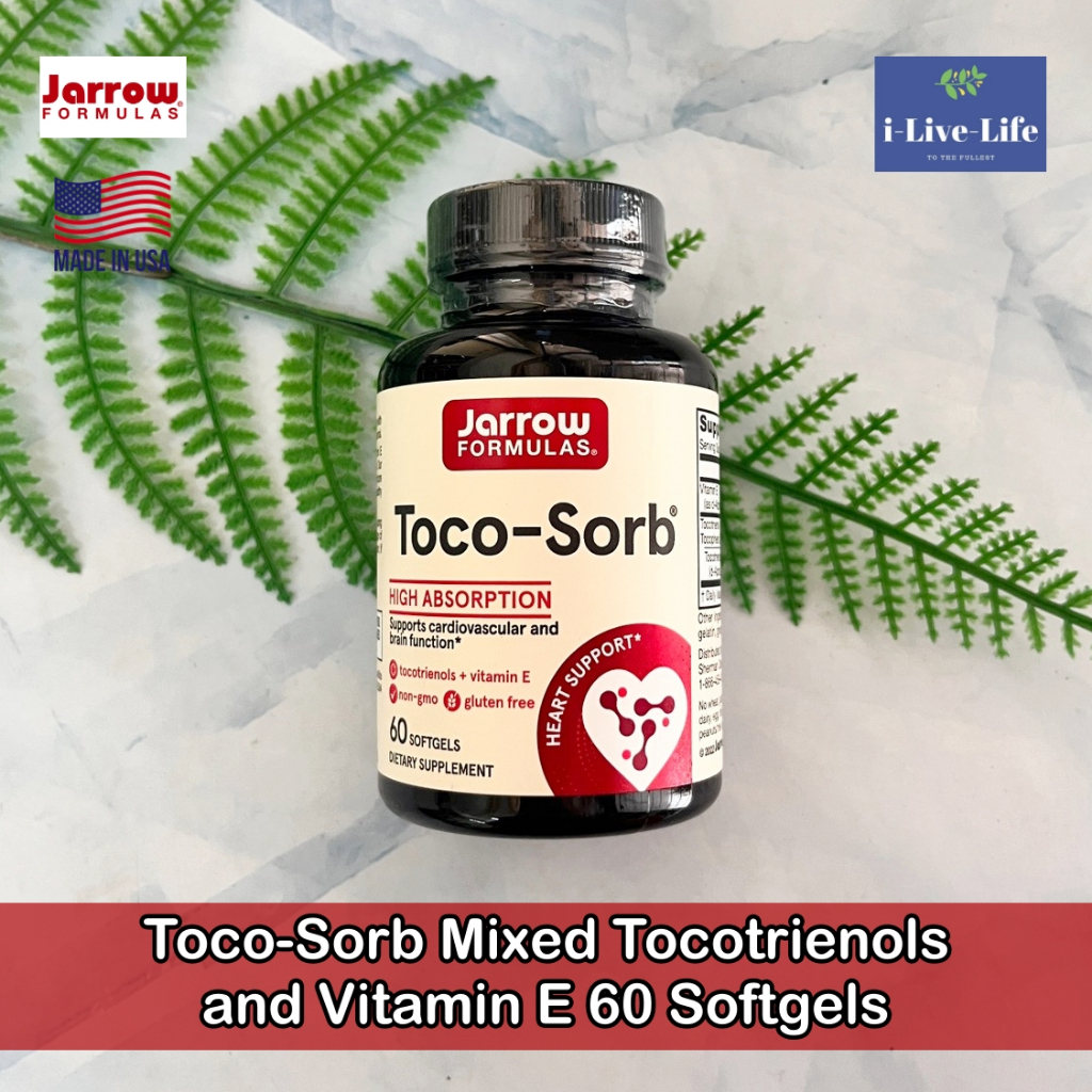 วิตามินอีจากน้ำมันปาล์มแดง Toco-Sorb Mixed Tocotrienols and Vitamin E 60 Softgels - Jarrow Formulas