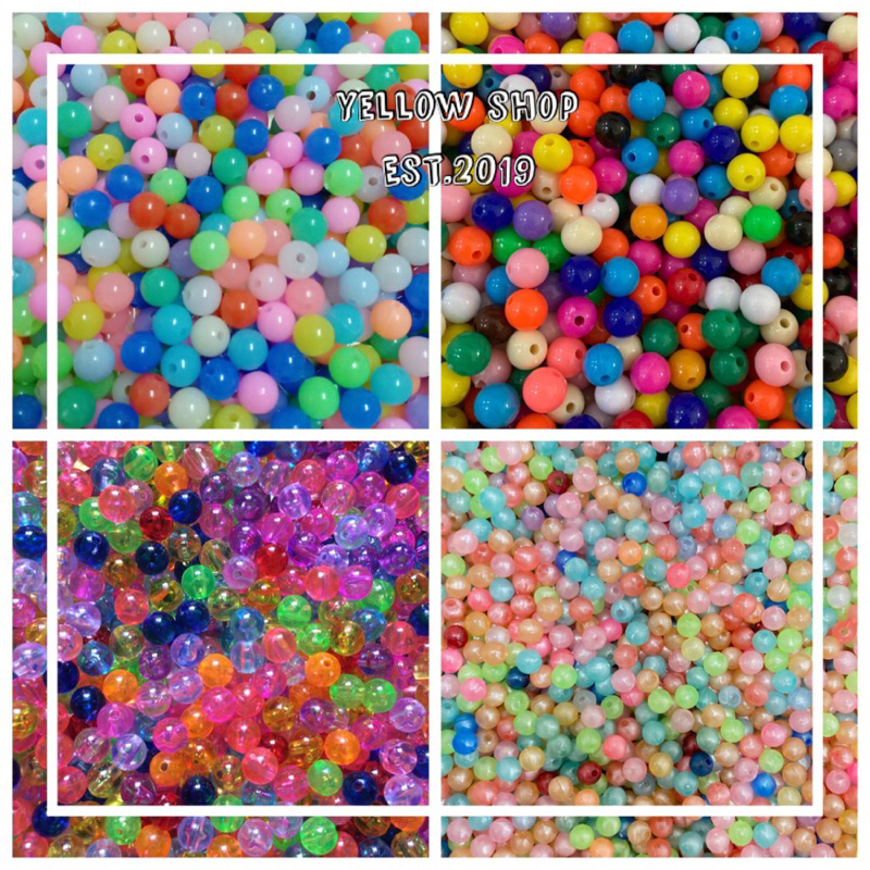 ลูกปัดพลาสติก ลูกปัดสีพื้น ลูกปัดกลม ทำเหยื่อตกปลา มีขนาด 6 มิล / 8 มิล