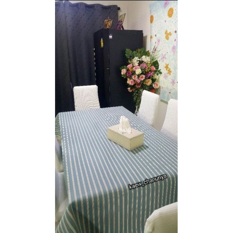 #ผ้าปูโต๊ะ pvc เกรด premium  ลาย 2 tone  เทาฟ้า สลับขาว  ขนาด 1m x 1.4m กันน้ำ 100% กันร้อนได้ดี ทำความสะอาดง่าย