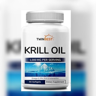 Twinbest Antarctic Krill Oil Softgels, 1000mg Per Serving, 90 Softgel Supply, Rich in Omega 3 Fatty Acids, EPA, DHA