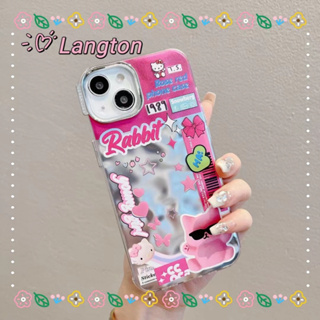 🌈Langton🌸ขอบเต็ม ป้องกันการหล่น iphone 11 14 pro max การ์ตูน Hello Kitty สีชมพู เส้นขอบโปร่งใส case for iPhone 12 13