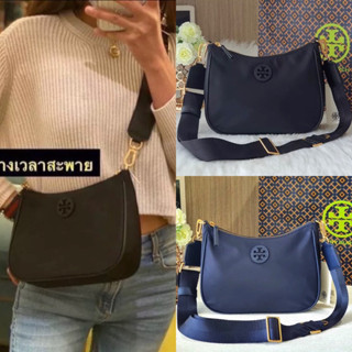 🎀 (สด-ผ่อน) กระเป๋าสะพาย สีฟ้า สีกรม สีดำไนลอน 9 นิ้ว 88370 TORYBURCH NYLON WEB MINI HOBO