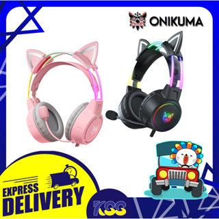 หูฟังหูแมว หูฟังเกมมิ่งรูปหูแมว ONIKUMA X15 Pro Gaming Headset RGB Cat Ear Black/Pink แจ็ค 3.5มม. รับประกัน 2 ปี