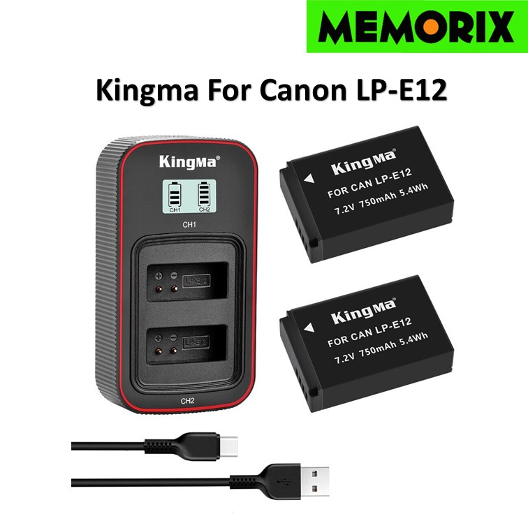 KingMa Canon LP-E12 (750mAh) 2-Pack Battery and LCD Dual Charger Kit for Canon EOS M M2 M10 M50 M100 100D M200