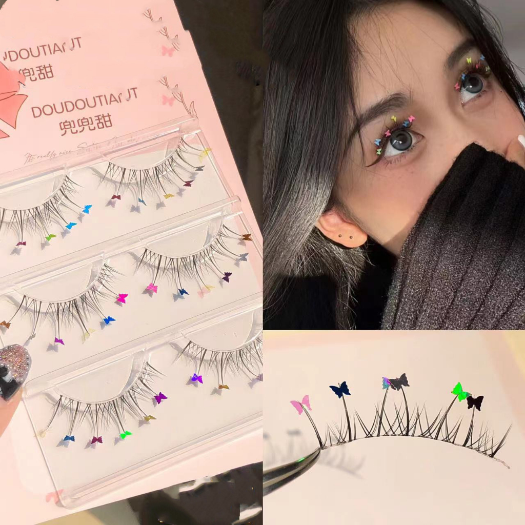 ขนตาปลอม ผีเสื้อ 3คู่ 5-13mm ปาร์ตี้ ขนตาปลอมแกนเอ็นใสใส่สบาย ขนตาปลอมปาร์ตี้-4201