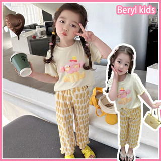 Beryl kids🌸เสื้อผ้าเด็กผญ เสื้อผ้าเด็กโต🎀เด็กหญิงชุดสูท y2k ชุดกางเกงลายดอกไม้เสื้อยืดลายการ์ตูน เสื้อผ้าเด็กผู้หญิง1-7ป