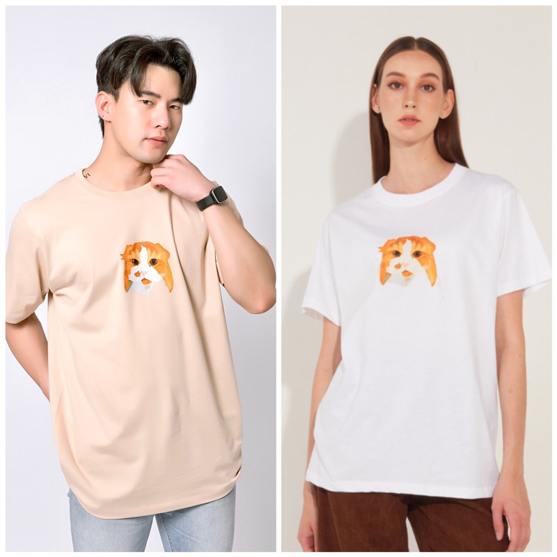เสื้อยืด คอกลม ลายแมว น่ารัก cotton 100%