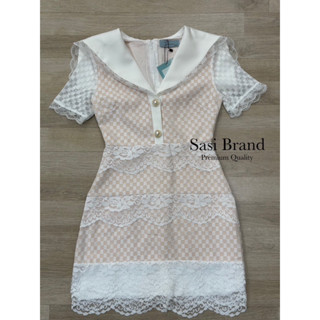 Code : M8 Sasibrand เดรสสั้นคอปกแขนสั้นแต่งระบายลูกไม้ ไซส์ Xs-L