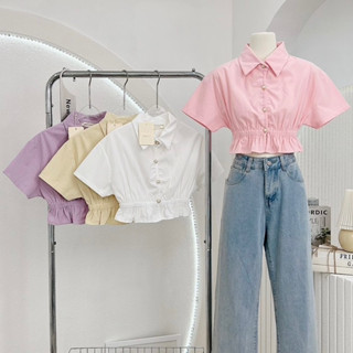 ⭐️ผ้าลูกฟูก ไม่บาง🌷เสื้อครอปคอปก กระดุมหน้า น่ารักมาก/ PKNชายจีบ