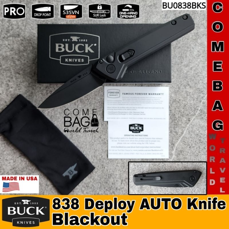 มีดBUCKแท้ รุ่น838 Deploy Blackout Pro Auto Knifeใบมีด S35VN ด้าม Black Cerakote coated aluminum Made in U.S.A.