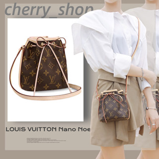 🍒หลุยส์วิตตอง LOUIS VUITTON Nano Noe Small Bucket Bag🍒ดอกไม้เก่าคลาสสิค ผ้าใบ เชือกรูด กระเป๋า Messenger ไหล่ แท้