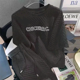 ⚡️ พร้อมส่ง⚡️ (เสื้อ​ + กางเกงขาสั้น) เสื้อยืดคอกลม ผู้ชาย สไตค์ เกาหลี สวมใส่สบาย