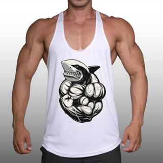 SHARK เสื้อกล้ามเพาะกายทรงคลาสสิค Bodybuilding Dry Fit Gym Tank Top