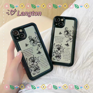 🌈Langton🌸ป้องกันการหล่น ขอบเต็ม iphone 11 14 pro max ดอกไม้ ลวดลาย ขอบดำ เล็กและสด เรียบง่าย case for iPhone 12 13