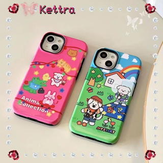 💜Kettra💜ป้องกันการหล่น ขอบเต็ม iPhone 11 14 pro max การ์ตูน ลูกสุนัข ลูกแมว สีชมพู สีเขียว รุ่นคู่ case for iPhone 12 13