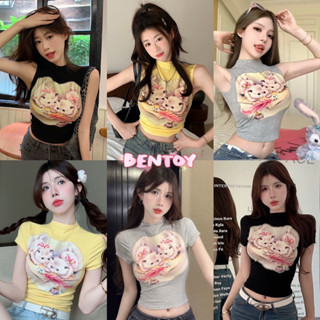 Bentoy(972/869)เสื้อยืดไหมพรม คอเต่า ลายแมวน่ารักมาก มีทั้งแขนสั้นและแขนกุด