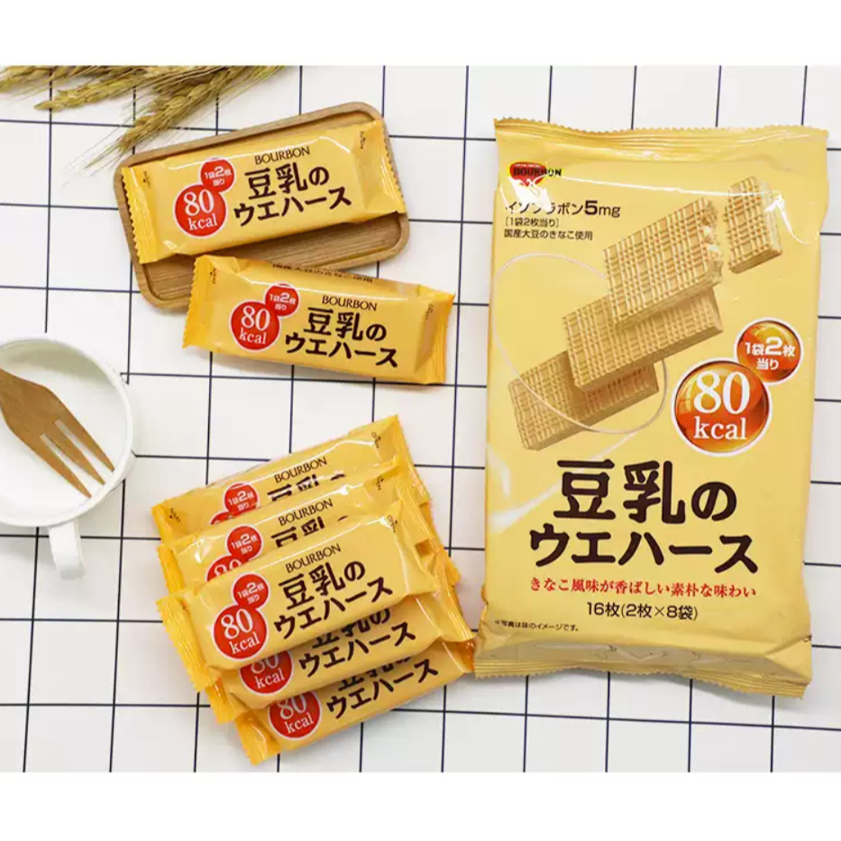 Bourbon เวเฟอร์นมถั่วเหลือง เวเฟอร์แผ่นจากญี่ปุ่น 80 kal