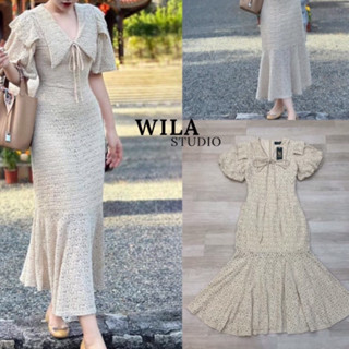 WILA:Dressยาวทรงคอปกสายเหลี่ยมมีเชือกS-2XL(*สอบถามสต๊อกก่อนกดสั่งน๊า)